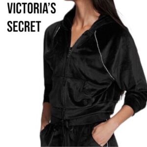 Victoria's Secret Black Velour Lounge Cropped Hoodie Size Small